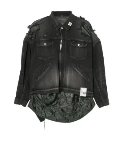 Front view of Maison MIHARA YASUHIRO distressed denim Black jacket with premium distressed detailing