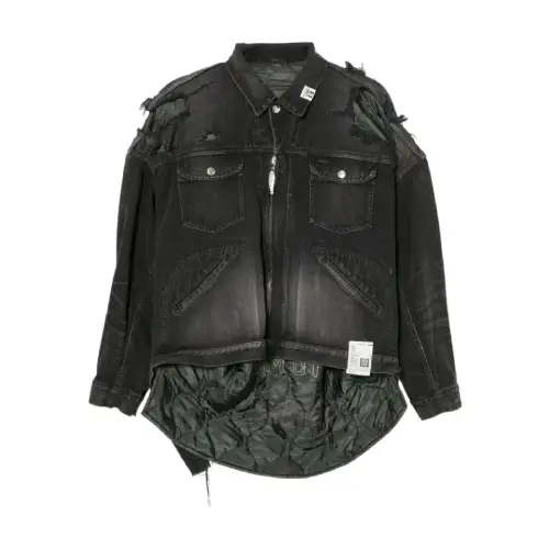 Front view of Maison MIHARA YASUHIRO distressed denim Black jacket with premium distressed detailing