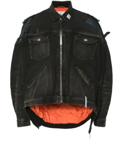 Front view of Maison MIHARA YASUHIRO layered Black denim jacket with premium layered design