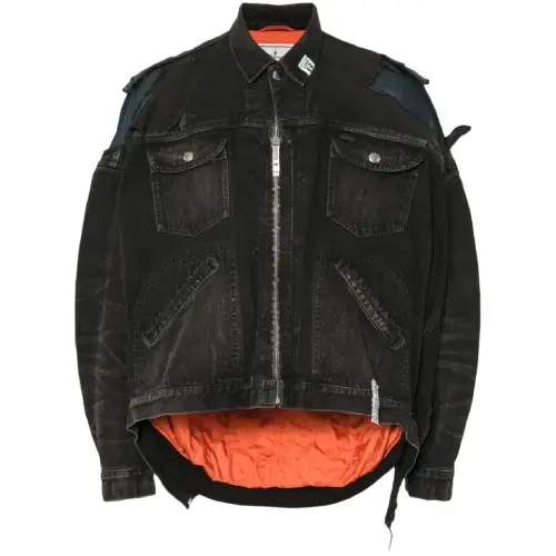 Front view of Maison MIHARA YASUHIRO layered Black denim jacket with premium layered design