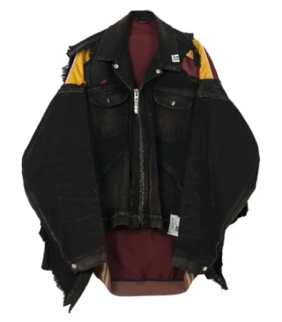 Front view of Maison MIHARA YASUHIRO layered denim jacket in premium cotton denim