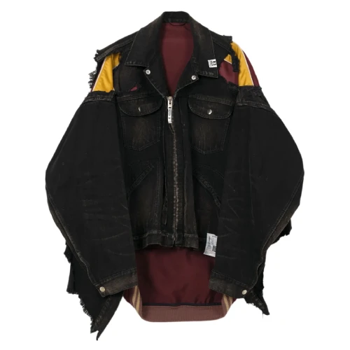 Front view of Maison MIHARA YASUHIRO layered denim jacket in premium cotton denim
