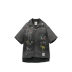 Front view of Maison Mihara Yasuhiro All-Over Graphic Print Shirt with artistic print