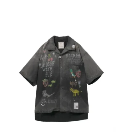 Front view of Maison Mihara Yasuhiro All-Over Graphic Print Shirt with artistic print