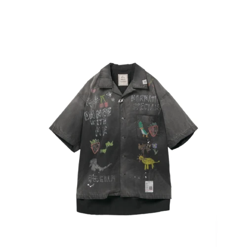 Front view of Maison Mihara Yasuhiro All-Over Graphic Print Shirt with artistic print