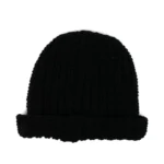 Front view of Maison Mihara Yasuhiro Cable-Knit Beanie with textured knit pattern