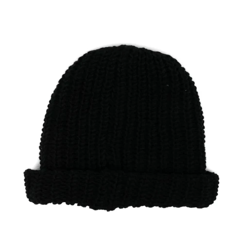 Front view of Maison Mihara Yasuhiro Cable-Knit Beanie with textured knit pattern