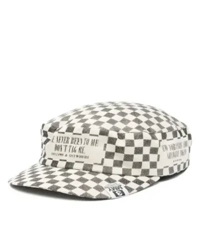 Front view of Maison Mihara Yasuhiro Checkerboard-Print Cap with premium cotton construction