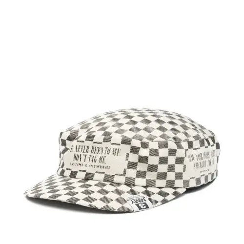 Front view of Maison Mihara Yasuhiro Checkerboard-Print Cap with premium cotton construction