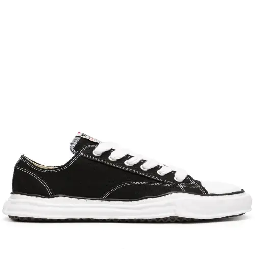 Front view of Maison Mihara Yasuhiro Contrast-Stitch Chunky-Sole Sneakers with oversized rubber sole