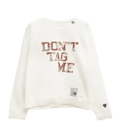 Front view of Maison Mihara Yasuhiro Crew-Neck Text-Print Sweatshirt with premium typography design