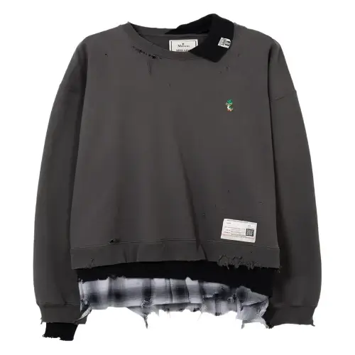 Front view of Maison Mihara Yasuhiro Distressed-Detail Sweatshirt with premium cotton fleece