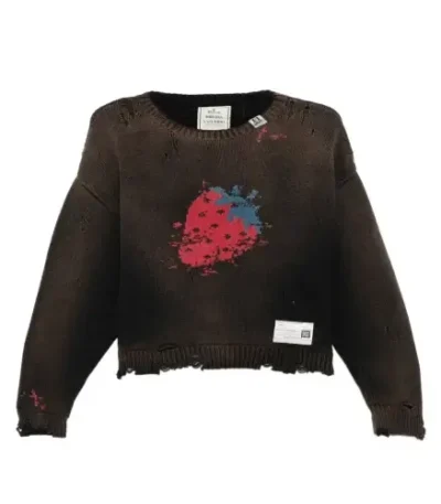 Front view of Maison Mihara Yasuhiro Distressed Graphic Jumper with artistic knit design