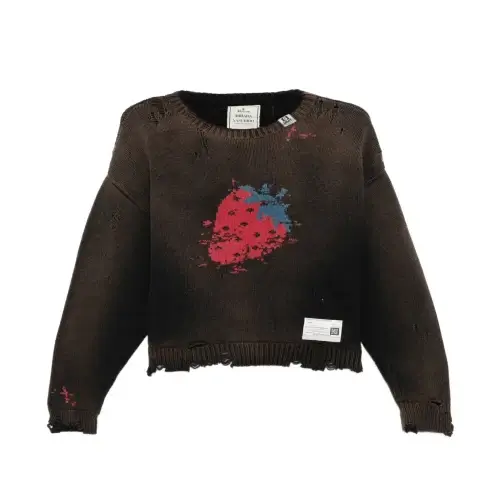 Front view of Maison Mihara Yasuhiro Distressed Graphic Jumper with artistic knit design