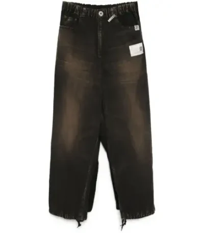 Front view of Maison Mihara Yasuhiro Double Layer Black Pants with layered construction