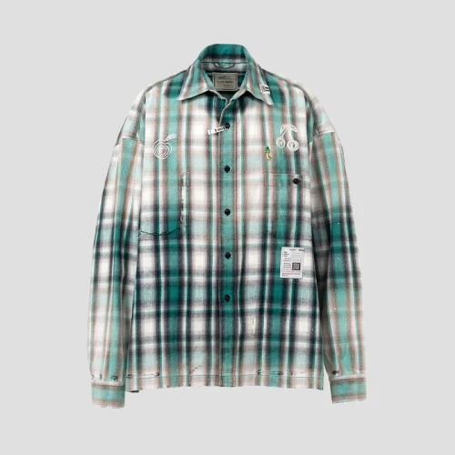 Maison Mihara Yasuhiro Faded Check Flannel Shirts front view