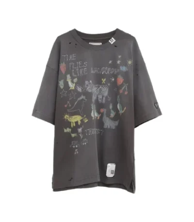 Front view of Maison Mihara Yasuhiro Graphic-Print Distressed T-Shirt with vintage-inspired artwork