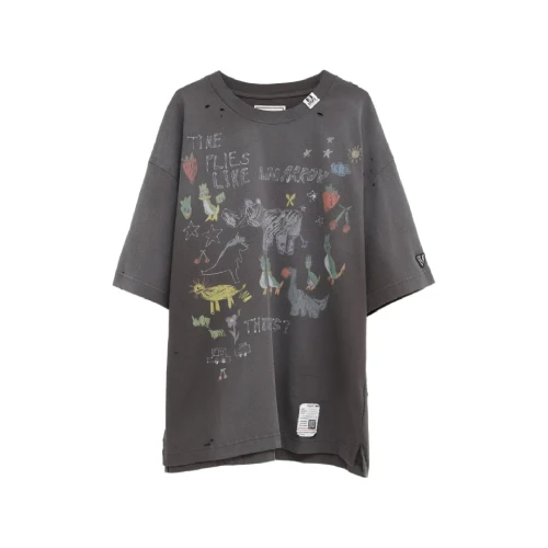 Front view of Maison Mihara Yasuhiro Graphic-Print Distressed T-Shirt with vintage-inspired artwork