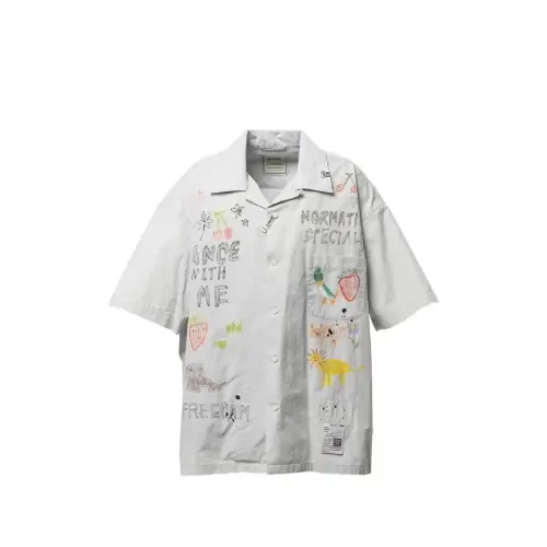 Front view of Maison Mihara Yasuhiro Hand Drawing Print Shirt featuring artistic graphic artwork