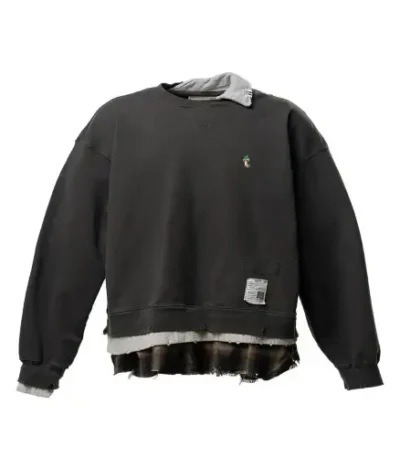 Front view of Maison Mihara Yasuhiro Layered Black Sweatshirt with modern layered design