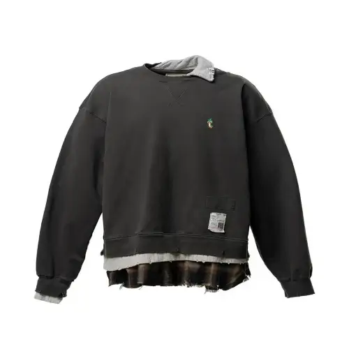 Front view of Maison Mihara Yasuhiro Layered Black Sweatshirt with modern layered design