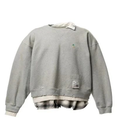 Front view of Maison Mihara Yasuhiro Layered-Design Grey Sweatshirt with premium layered construction