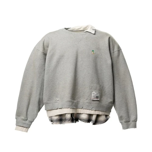 Front view of Maison Mihara Yasuhiro Layered-Design Grey Sweatshirt with premium layered construction