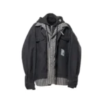 Front view of Maison MIHARA YASUHIRO layered-effect hooded shirt-jacket with button closure