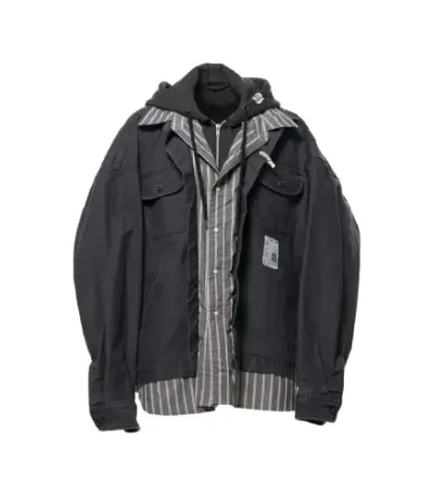Front view of Maison MIHARA YASUHIRO layered-effect hooded shirt-jacket with button closure