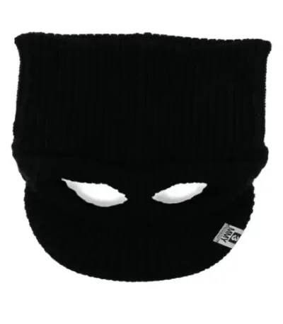 Front view of Maison Mihara Yasuhiro Masked Cat Cap with signature artwork