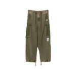 Front view of Maison Mihara Yasuhiro Olive Green Cotton Cargo Pants with utility pockets