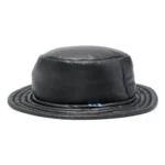 Front view of Maison Mihara Yasuhiro Padded Logo Black Bucket Hat with premium technical fabric