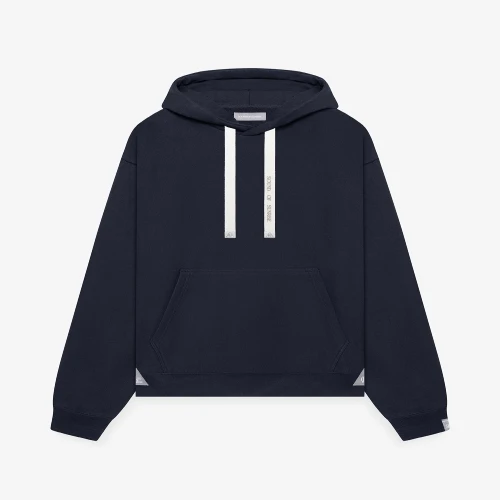 Front view of Maison Mihara Yasuhiro S.O.S French Terry Navy Blue Hoodie