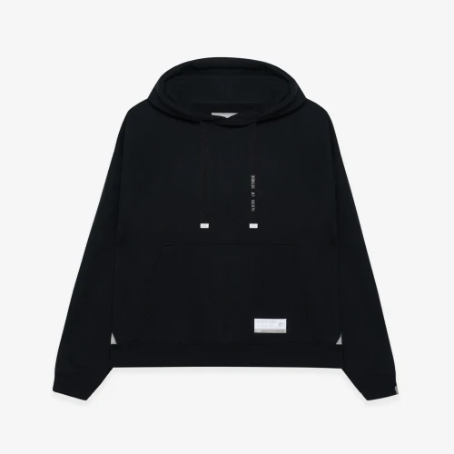 Front view of Maison Mihara Yasuhiro S.O.S Standard Black Hoodie