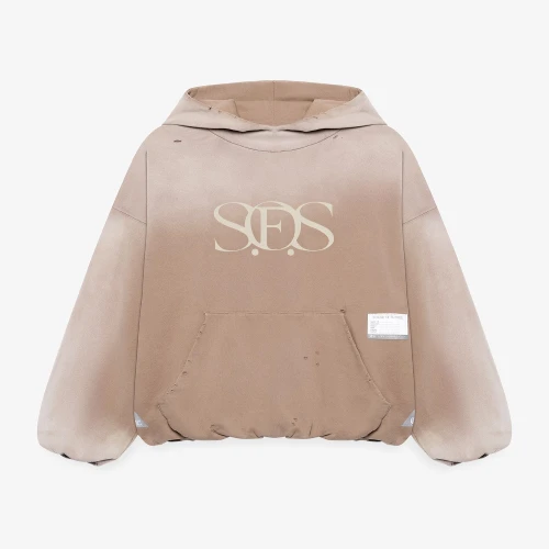 Front view of Maison Mihara Yasuhiro S.O.S Sun Faded Like Beige Hoodie