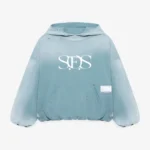 Front view of Maison Mihara Yasuhiro S.O.S Sun Faded Like Light Blue Hoodie
