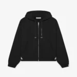 Front view of Maison Mihara Yasuhiro S.O.S Zip Up Black Hoodie