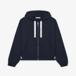 Front view of Maison Mihara Yasuhiro S.O.S Zip Up Navy Hoodie