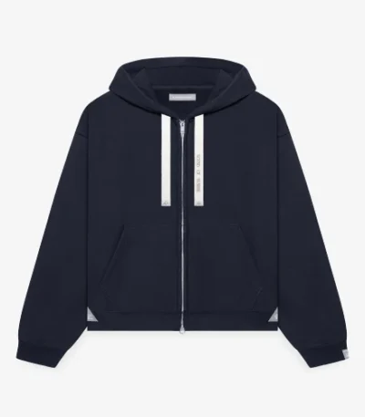 Front view of Maison Mihara Yasuhiro S.O.S Zip Up Navy Hoodie