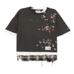 Front view of Maison Mihara Yasuhiro Sticker Layered T-Shirt with layered graphic design