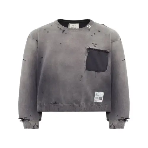 Front view of Maison Mihara Yasuhiro Sun-Faded Sweater with vintage-inspired finish