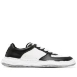 Front angle of Maison Mihara Yasuhiro Wayne Two-Tone Leather Sneakers with premium leather panels