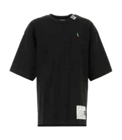 Front view of Maison Mihara Yasuhiro Wobbler Logo-Print T-Shirt with signature logo graphic