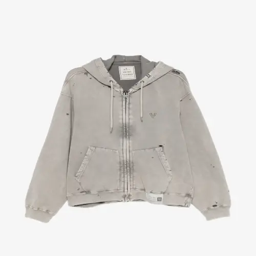 Maison Mihara Yasuhiro Distressed-Effect Zip-up Hoodie front view