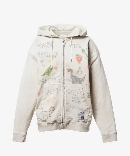Maison Mihara Yasuhiro Doodle Printed Zip-up Hoodie front view