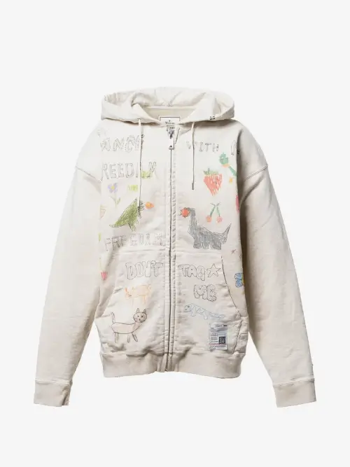 Maison Mihara Yasuhiro Doodle Printed Zip-up Hoodie (1) Maison Mihara Yasuhiro Doodle Printed Zip-up Hoodie front view