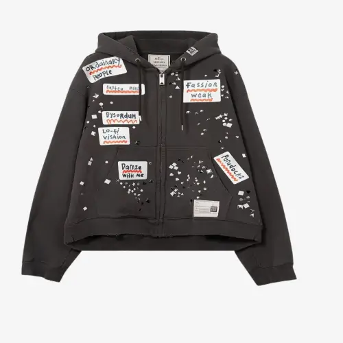 Maison Mihara Yasuhiro Embellished Sticker Zip-up Hoodie front view