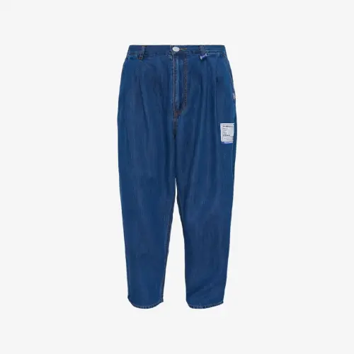 Front view of Maison Mihara Yasuhiro Wide Tapered Trousers highlighting their distinctive leg shape.