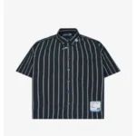 Front view of the Maison Mihara Yasuhiro Stripe-Print Short-Sleeve Shirt highlighting its striped design.