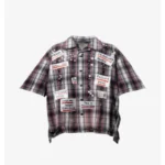 Front view of the Maison Mihara Yasuhiro Embellished Sleeve Check Shirt showing its checked pattern and overall design.